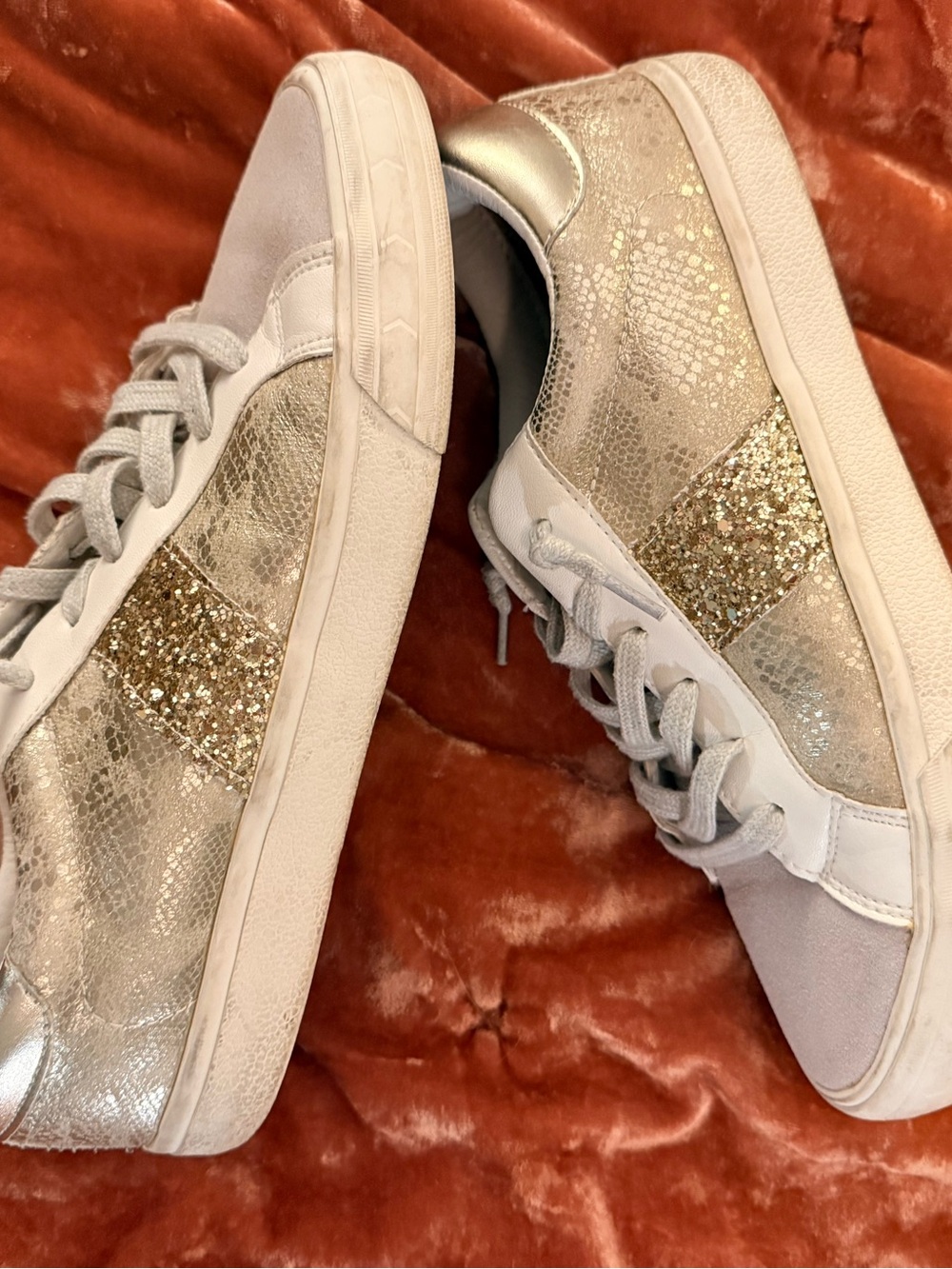 Vintage Havana Kate Gold Snakeskin with Glitter Neutral Lace Up Cssual Sneaker